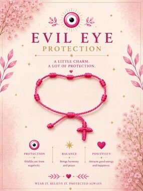 Evil Eye Protection Pink Knot Cord Bracelet